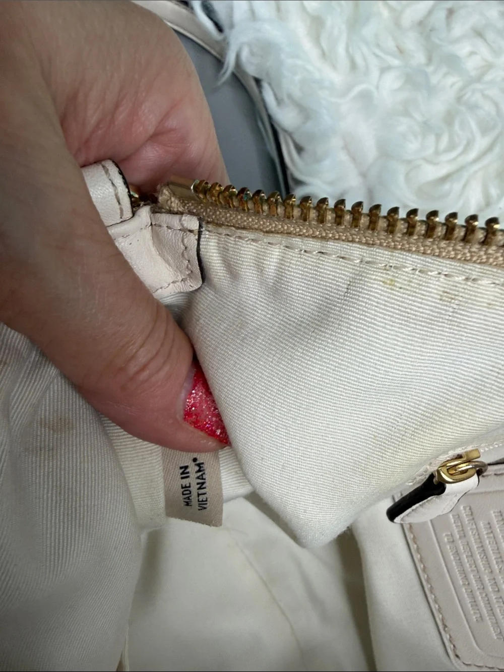 Authentic Coach Beige Canvas Signature Satchel with White Trim
